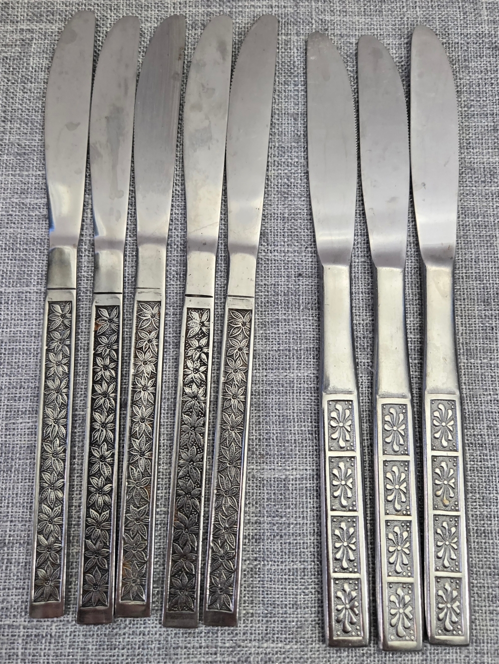 Vintage Set Of 7 Knives‎ Stainless Steel In 2 Floral Patterns